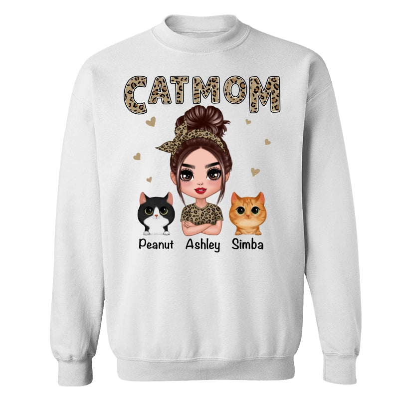 Leopard Shirt Doll Cat Mom With Peeking Watercolor Cute Cats Personalized Shirt