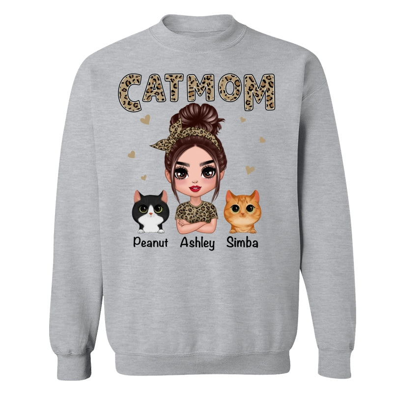 Leopard Shirt Doll Cat Mom With Peeking Watercolor Cute Cats Personalized Shirt