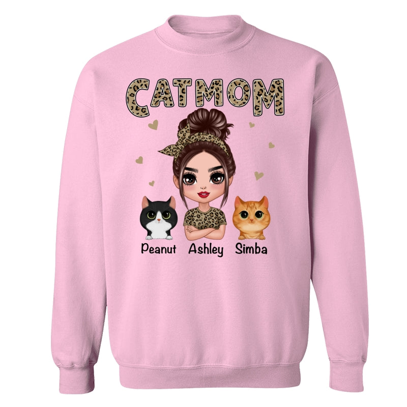 Leopard Shirt Doll Cat Mom With Peeking Watercolor Cute Cats Personalized Shirt
