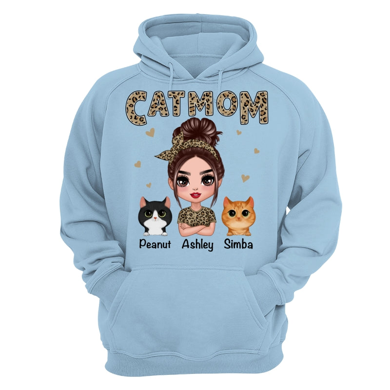 Leopard Shirt Doll Cat Mom With Peeking Watercolor Cute Cats Personalized Shirt