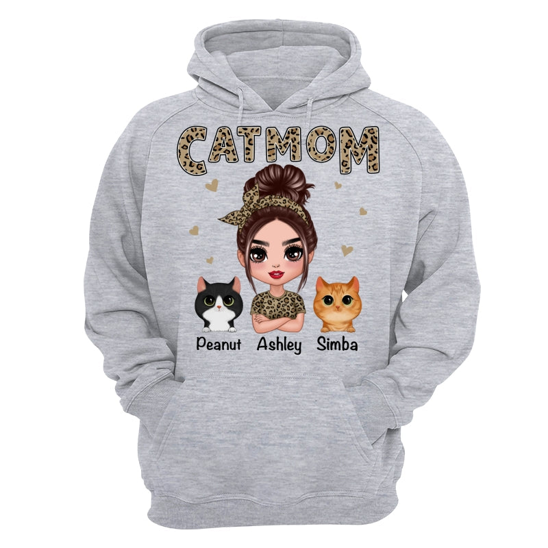 Leopard Shirt Doll Cat Mom With Peeking Watercolor Cute Cats Personalized Shirt
