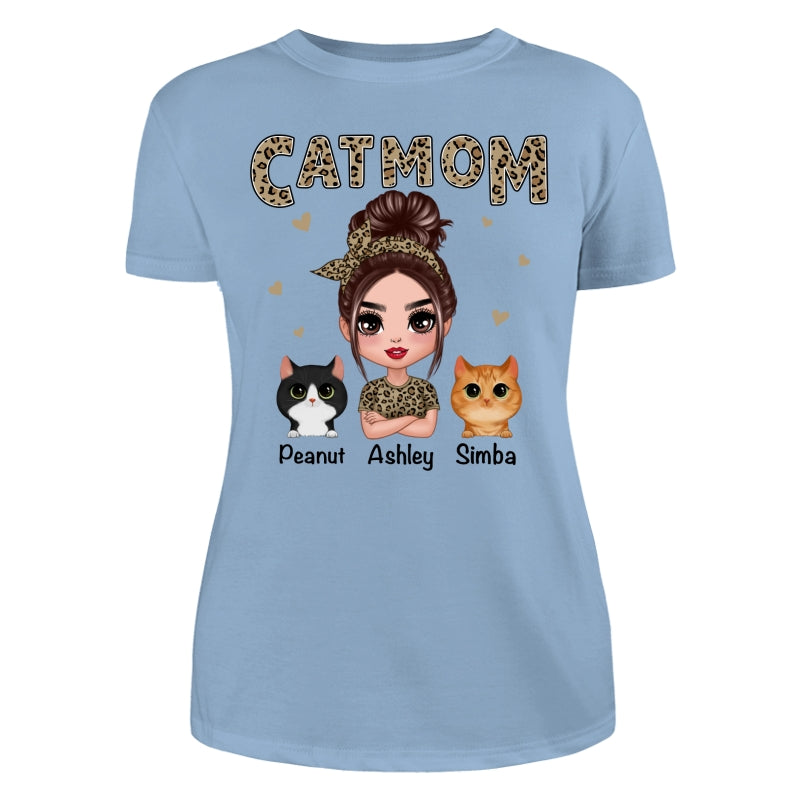 Leopard Shirt Doll Cat Mom With Peeking Watercolor Cute Cats Personalized Shirt