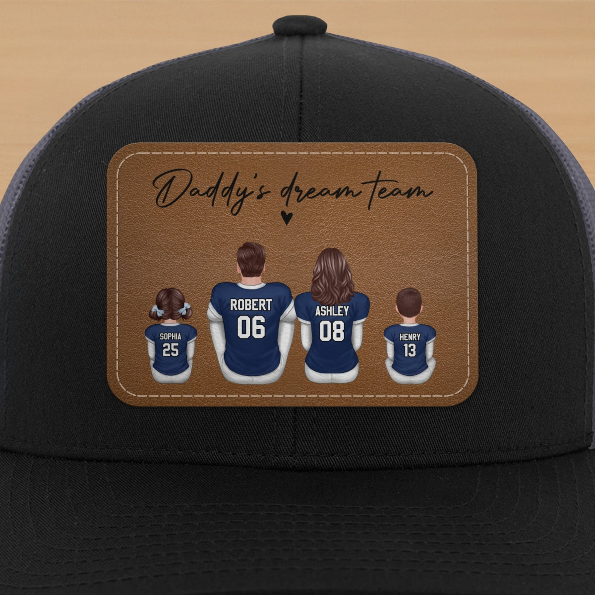 Football Daddy's Dream Team Personalized Leather Patch Hat, Gift For Dad