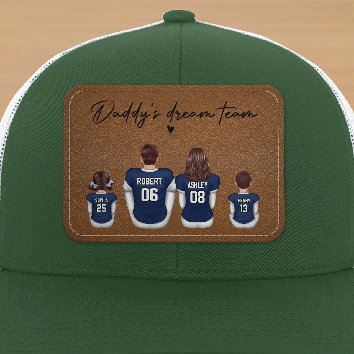 Football Daddy's Dream Team Personalized Leather Patch Hat, Gift For Dad