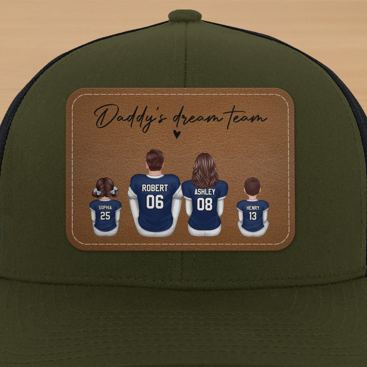 Football Daddy's Dream Team Personalized Leather Patch Hat, Gift For Dad