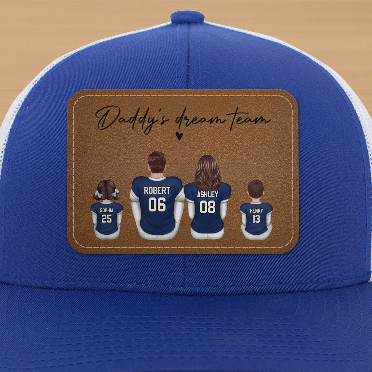 Football Daddy's Dream Team Personalized Leather Patch Hat, Gift For Dad