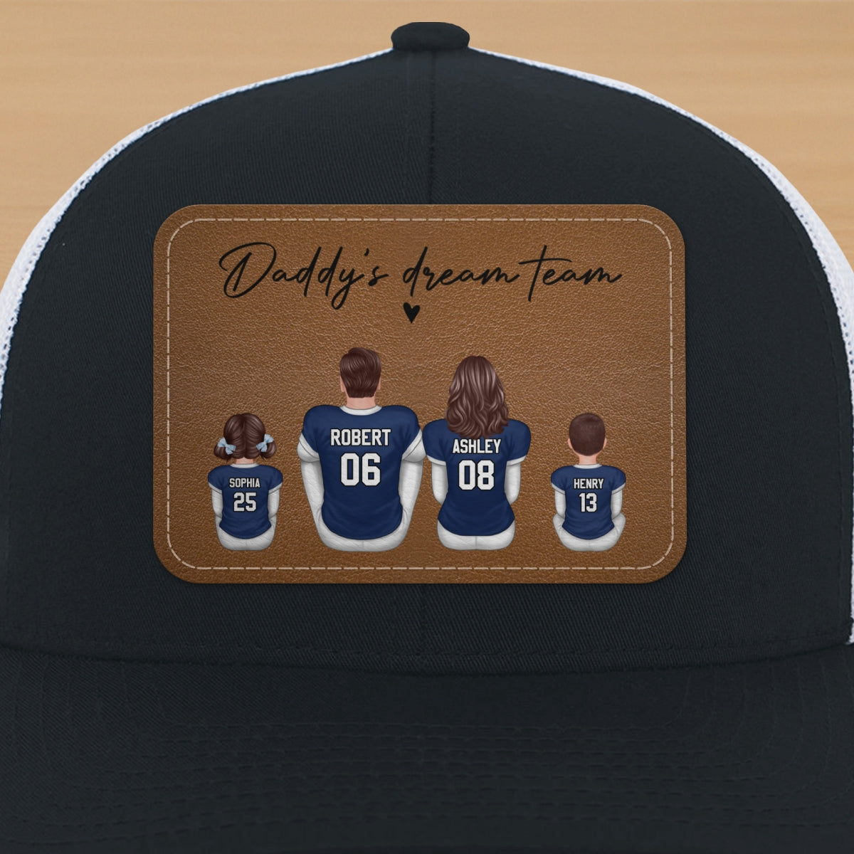 Football Daddy's Dream Team Personalized Leather Patch Hat, Gift For Dad
