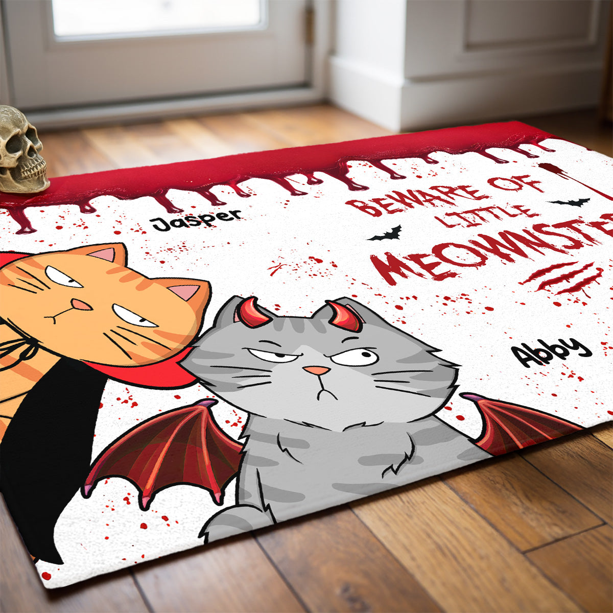 Halloween Beware Of Little Monsters Cats Personalized Doormat