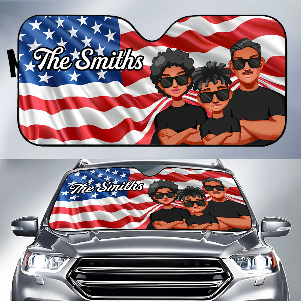 Cool Family 4th Of July Nation Flag Personalized Car Sunshade