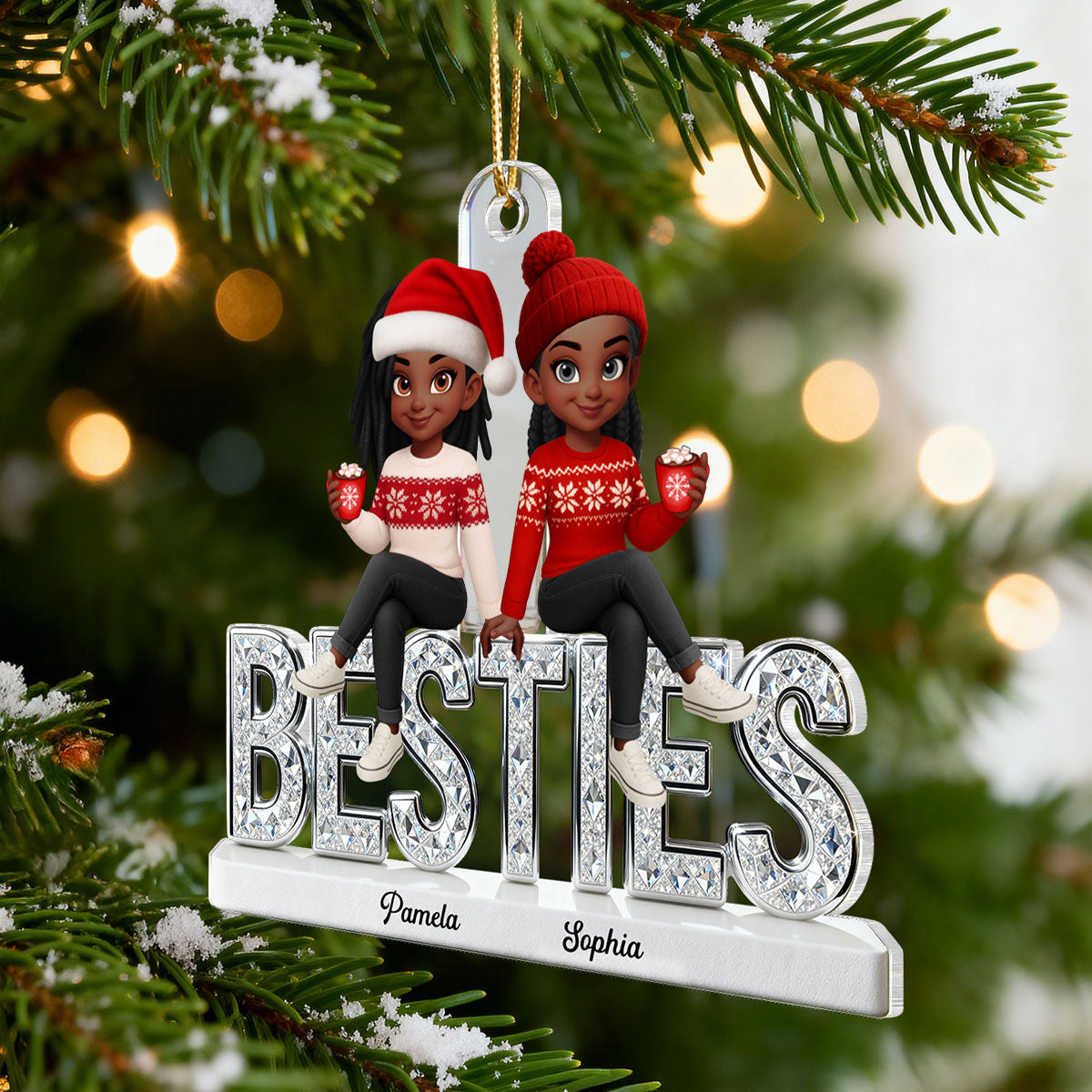 3D Shinning Effect Besties Christmas - Personalized Acrylic Ornament - Gift For Best Friends