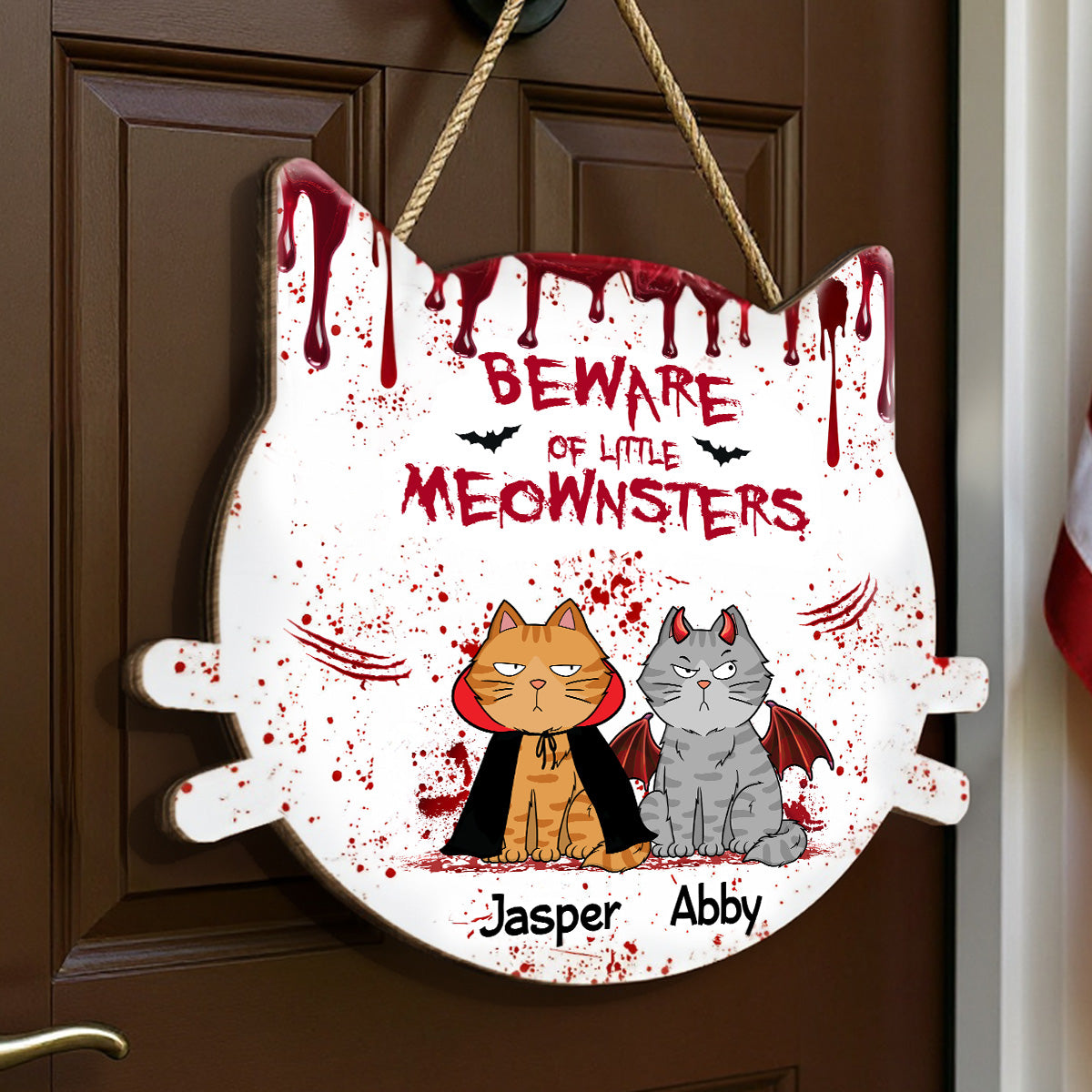 Halloween Beware Of Little Monsters Cats Personalized Door Sign
