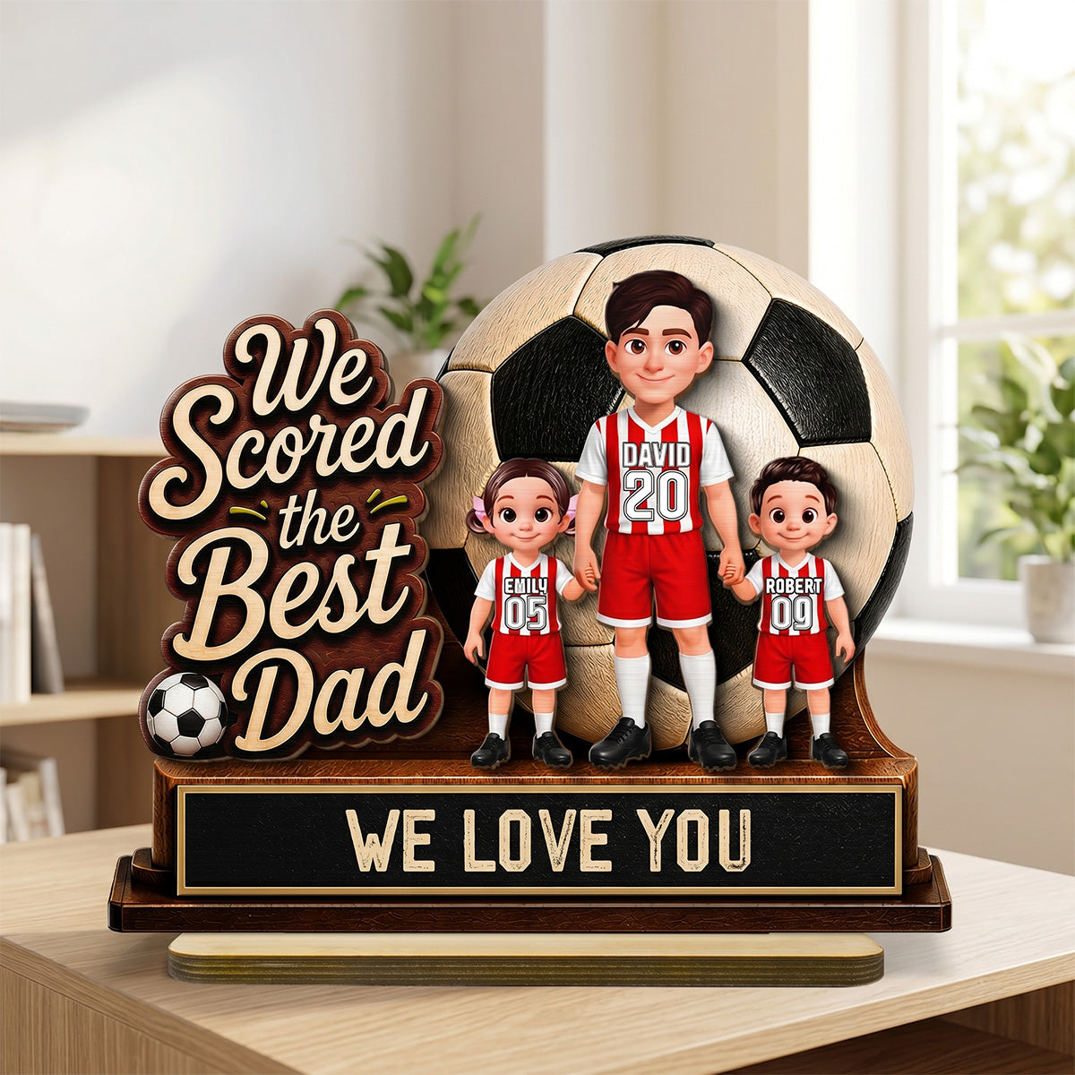 We Scored The Best Dad 2D Flat - Personalized 2-Layered Wooden Plaque -  Gift For Soccer Dad, UK Football Dad