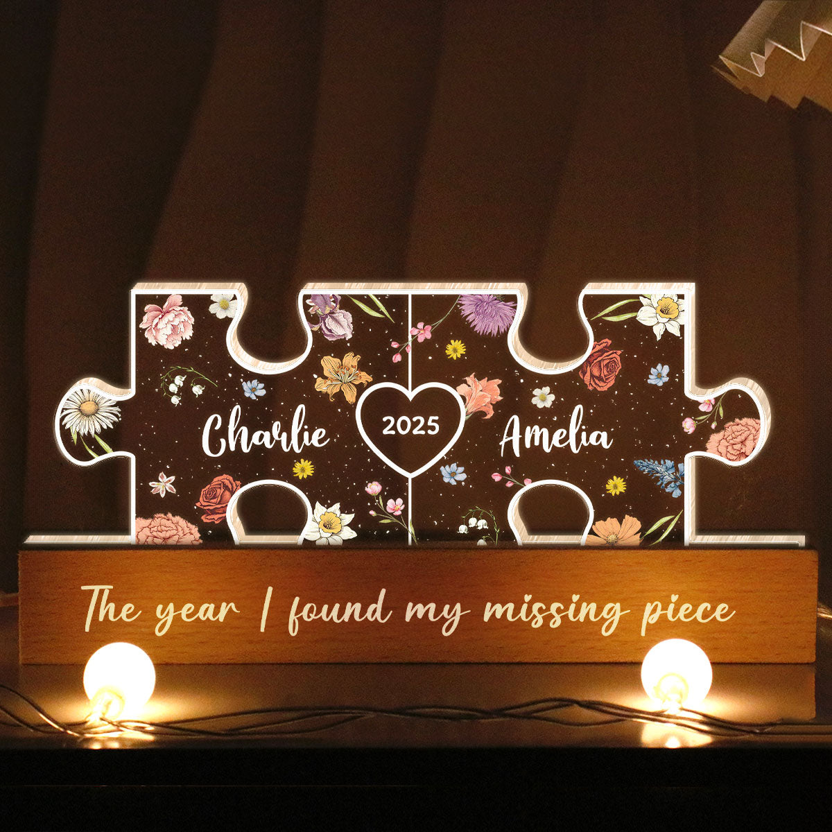 You Are My Missing Piece Couple Initials Floral Theme Personalized Acrylic LED Night Light, Heartfelt 2025  Gift, Anniversary Gift For Her, For Girlfriend, For Wife
