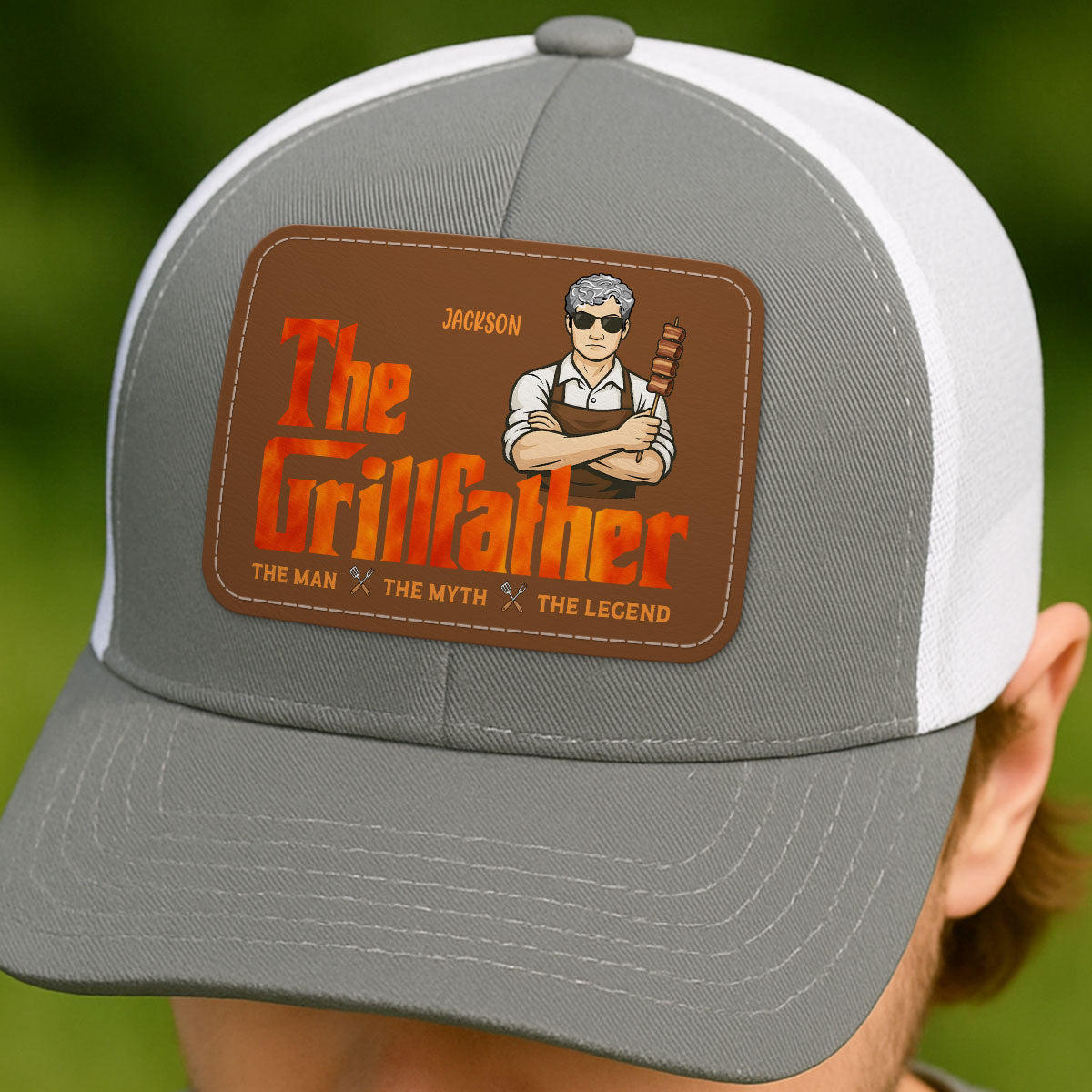 The Grillfather Personalized Leather Patch Hat, Father's Day Gift For Husband, For Dad, For Grandpa