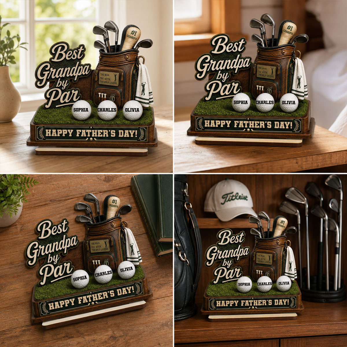 Best Grandpa By Par Custom Kid Name - Personalized 2-Layered Wooden Plaque -  Gift For Golf Grandpa, Dad, Husband