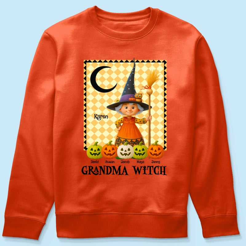 Grandma Witch Pumpkin Personalized Sweatshirt, Halloween Cozy Fall Sweatshirt for Grandma