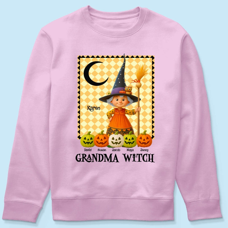 Grandma Witch Pumpkin Personalized Sweatshirt, Halloween Cozy Fall Sweatshirt for Grandma