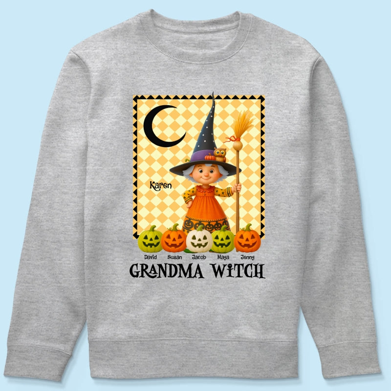 Grandma Witch Pumpkin Personalized Sweatshirt, Halloween Cozy Fall Sweatshirt for Grandma