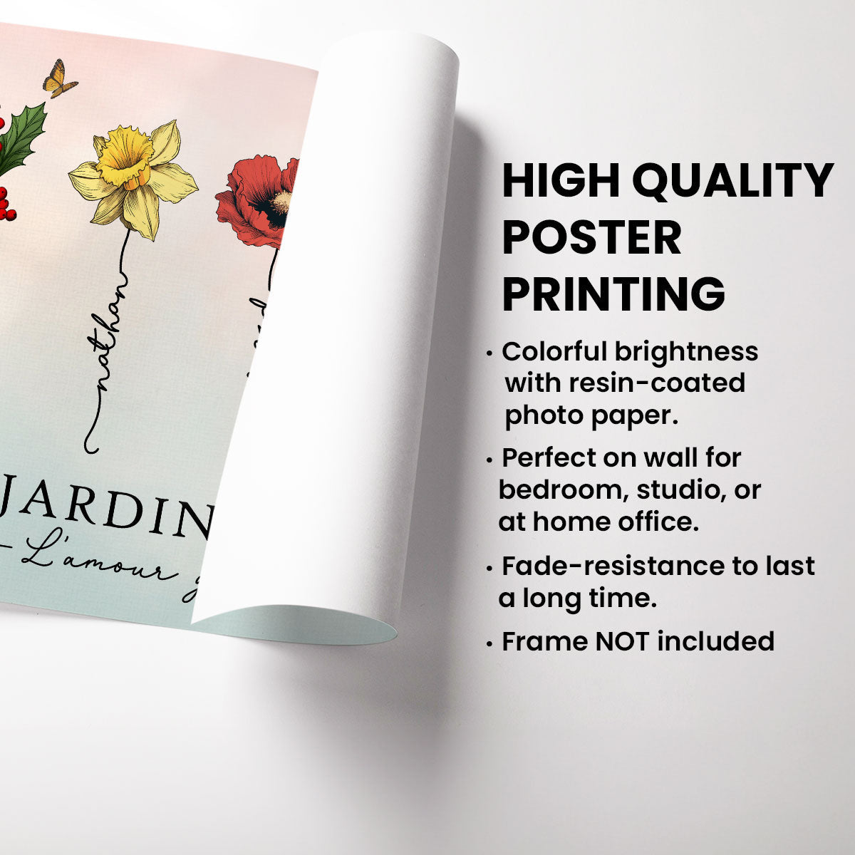 Le Jardin de Mamie Fleurs de Naissance - Affiche Personnalise - Cadeau de Fte des Mres
