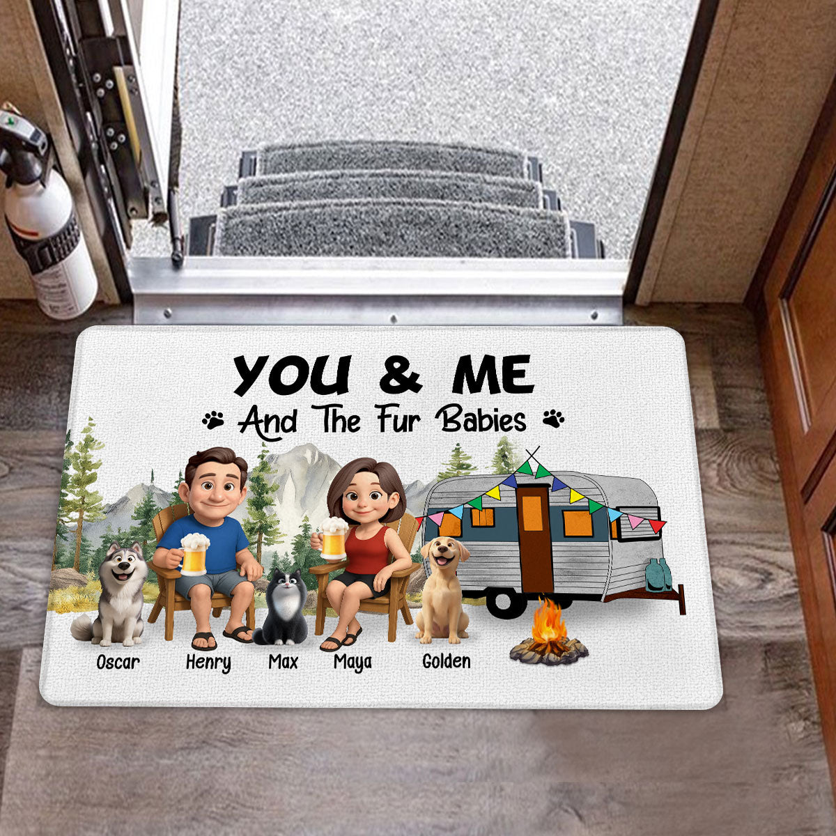 You Me And the Dogs Cats Camping Couple Personalized Doormat, Anniversary, Vacation Gift For Campers