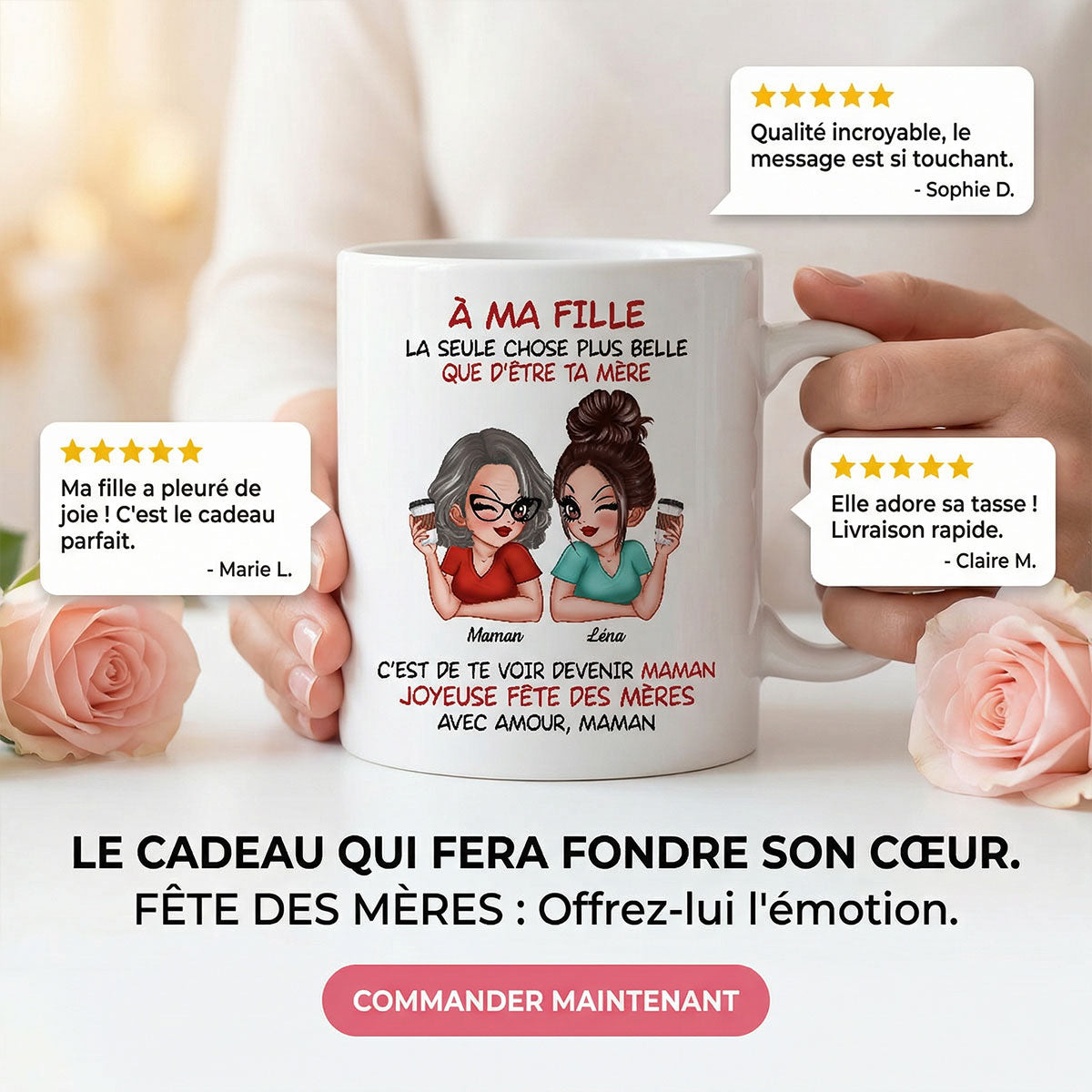 ma fille – Te voir tre maman – Mug personnalis – Cadeau de Fte des Mres pour ma fille