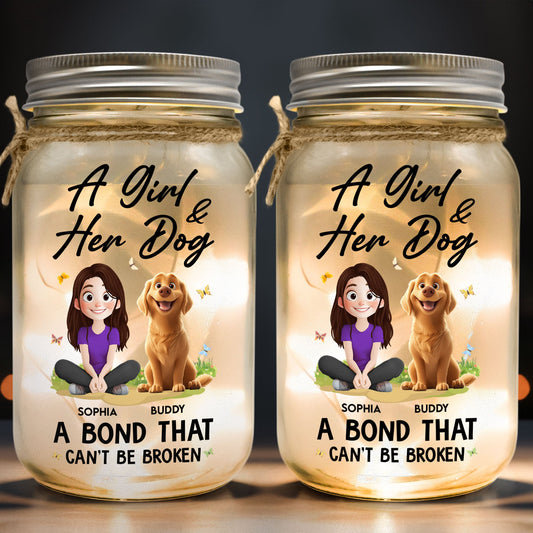 A Girl And Her Dogs - New Cartoon Pet - Personalized Mason Jar Light