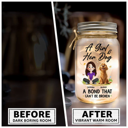 A Girl And Her Dogs - New Cartoon Pet - Personalized Mason Jar Light