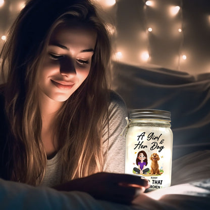 A Girl And Her Dogs - New Cartoon Pet - Personalized Mason Jar Light