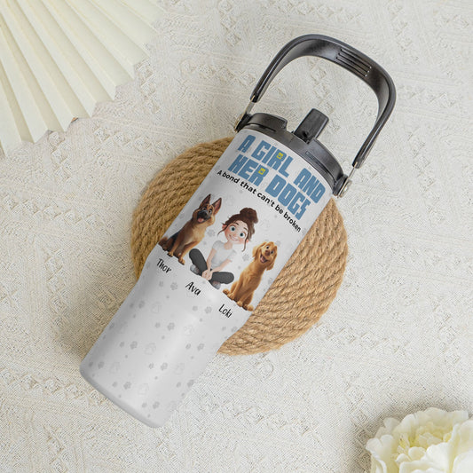 A Girl & Her Dogs With Unbreakable Bond - Personalized 30oz Tumbler With Handle