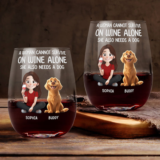 A Woman Cannot Survive On Wine Alone - Personalized Stemless Wine Glass