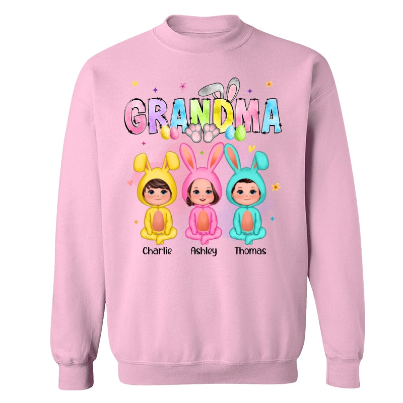 Grandma Bunny With Doll Grandkids Easter Personalized Shirt