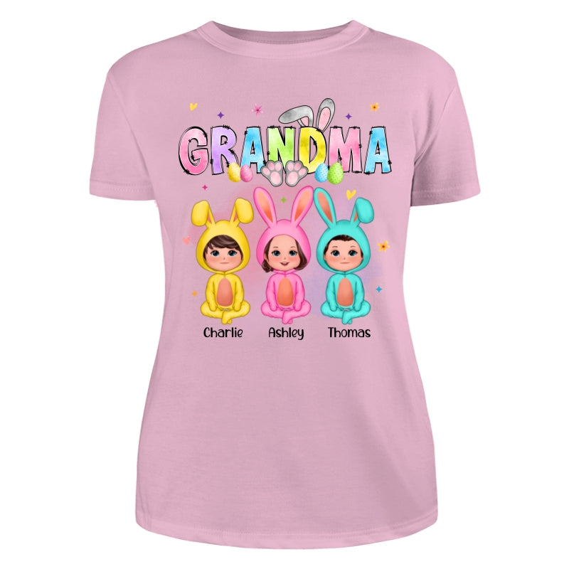 Grandma Bunny With Doll Grandkids Easter Personalized Shirt