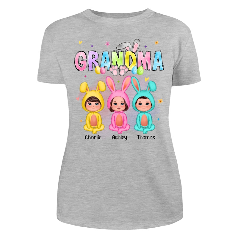 Grandma Bunny With Doll Grandkids Easter Personalized Shirt