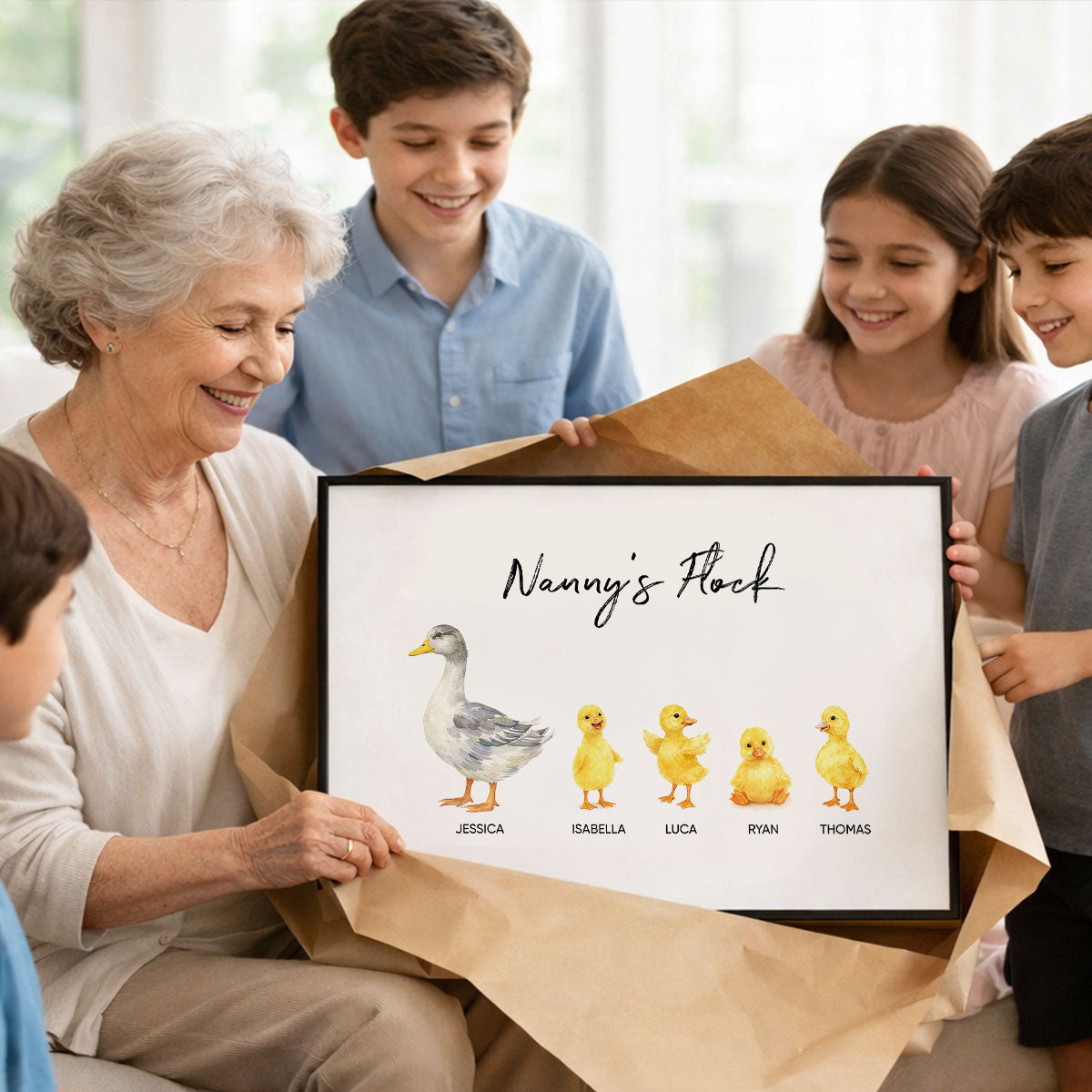 Nanny Flocks Duck Print - Personalised Poster - Mother's Day Gift for Grandma