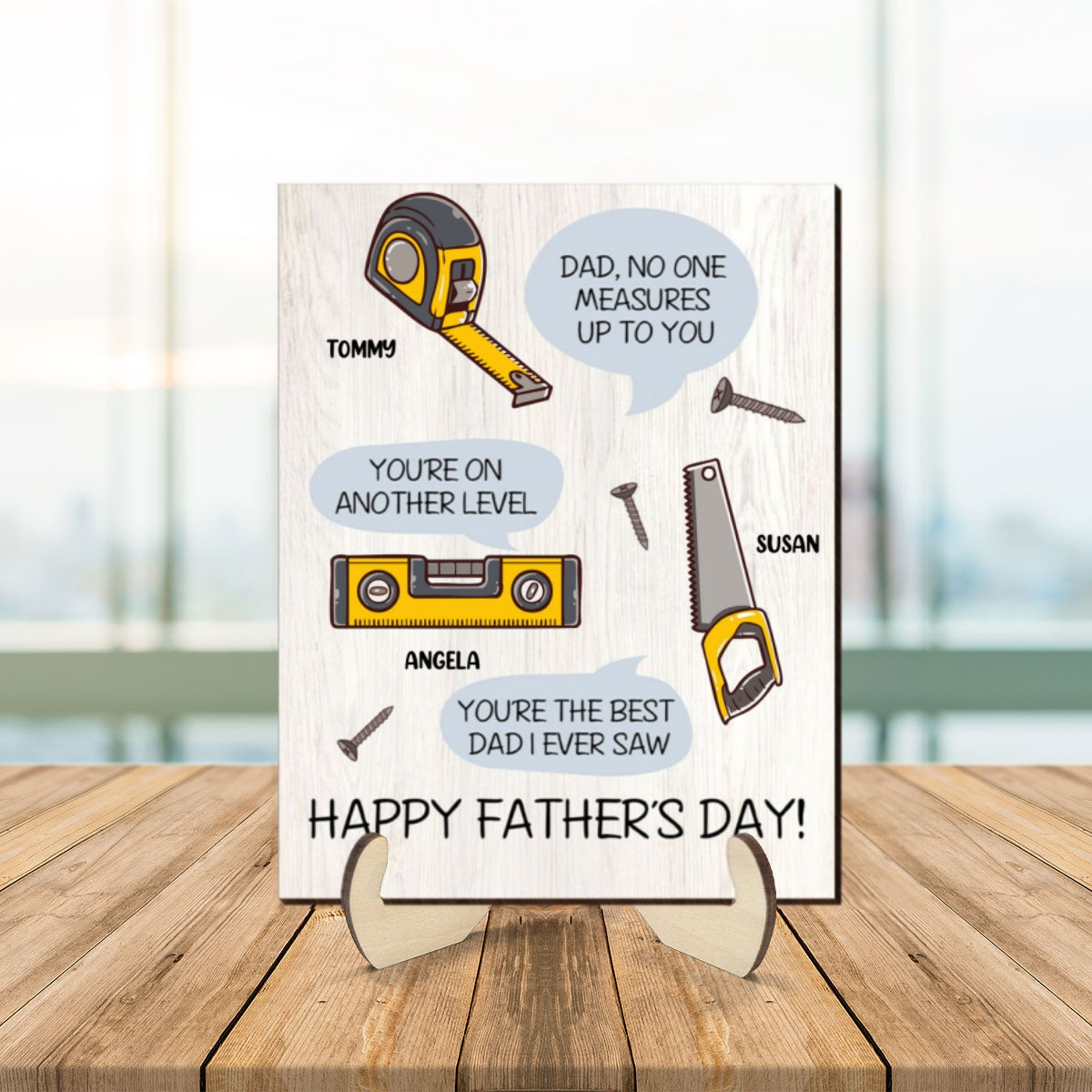Dad No One Measure Up To You Personalized 2-Layered Wooden Plaque,  Gift for Dad