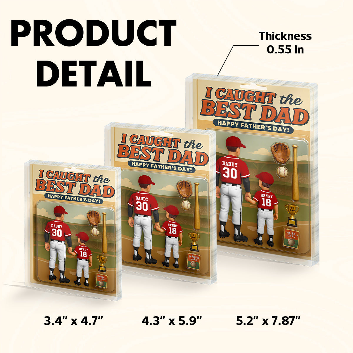 We Caught the Best Dad Baseball Custom Figure Personalized Acrylic Block Plaque, Custom Jersey,  Gift for Dad, Gift for Husband