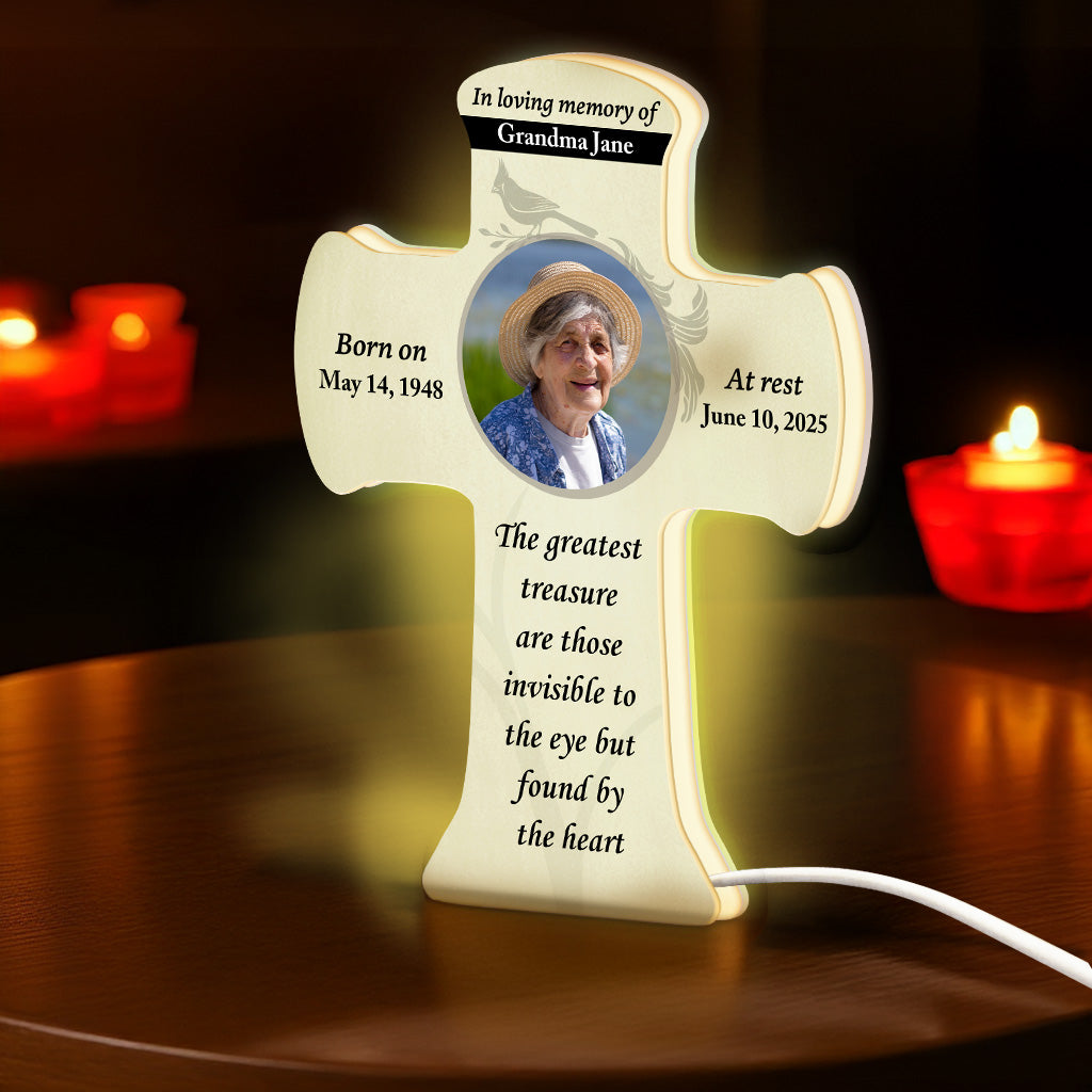 Forever in Our Hearts Memorial Photo Cross Personalized LED Light Box
