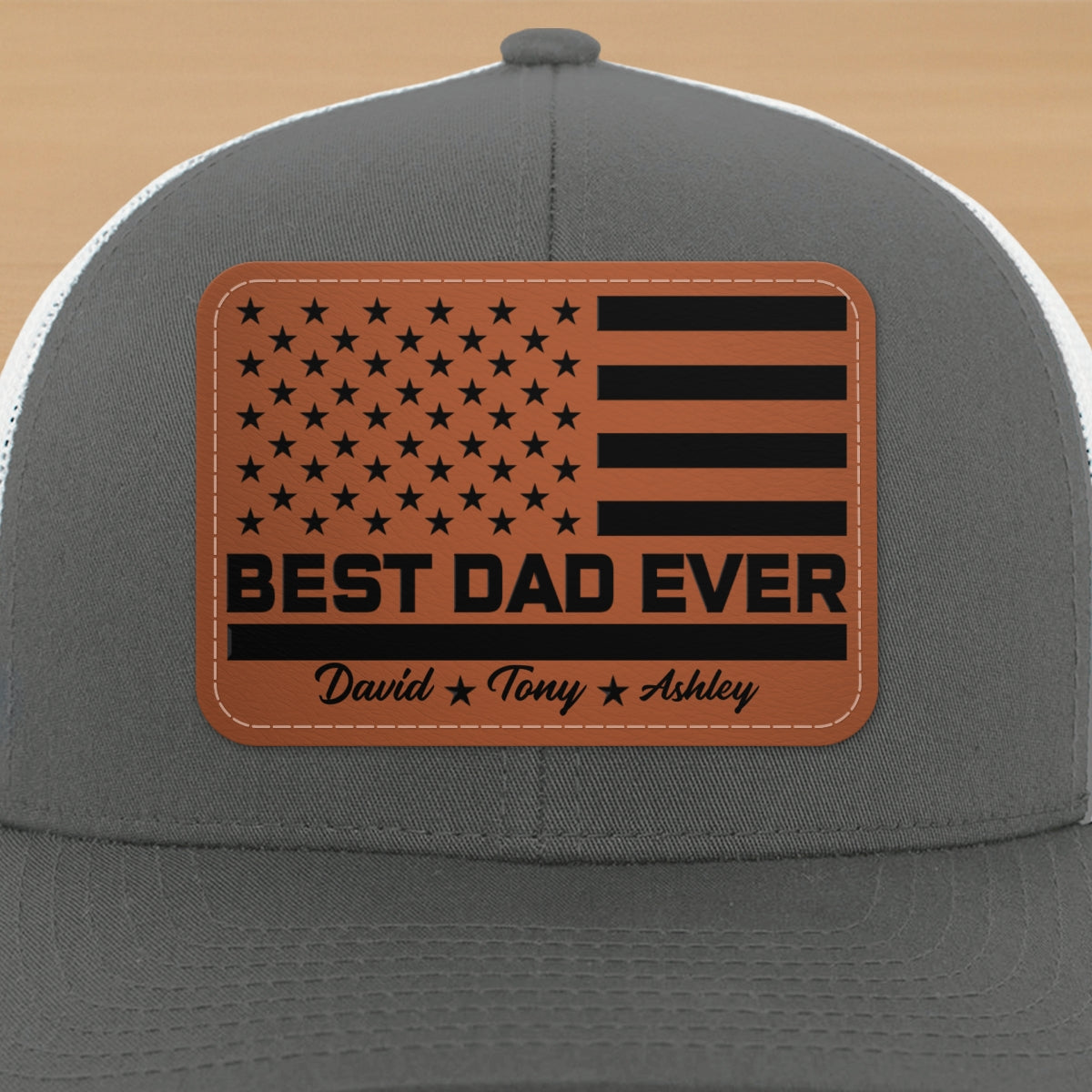 Best Dad Ever Nation Flag Personalized Leather Patch Hat, Gift For Dad