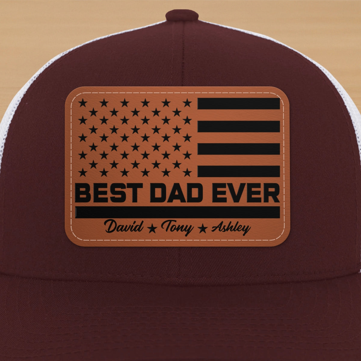 Best Dad Ever Nation Flag Personalized Leather Patch Hat, Gift For Dad
