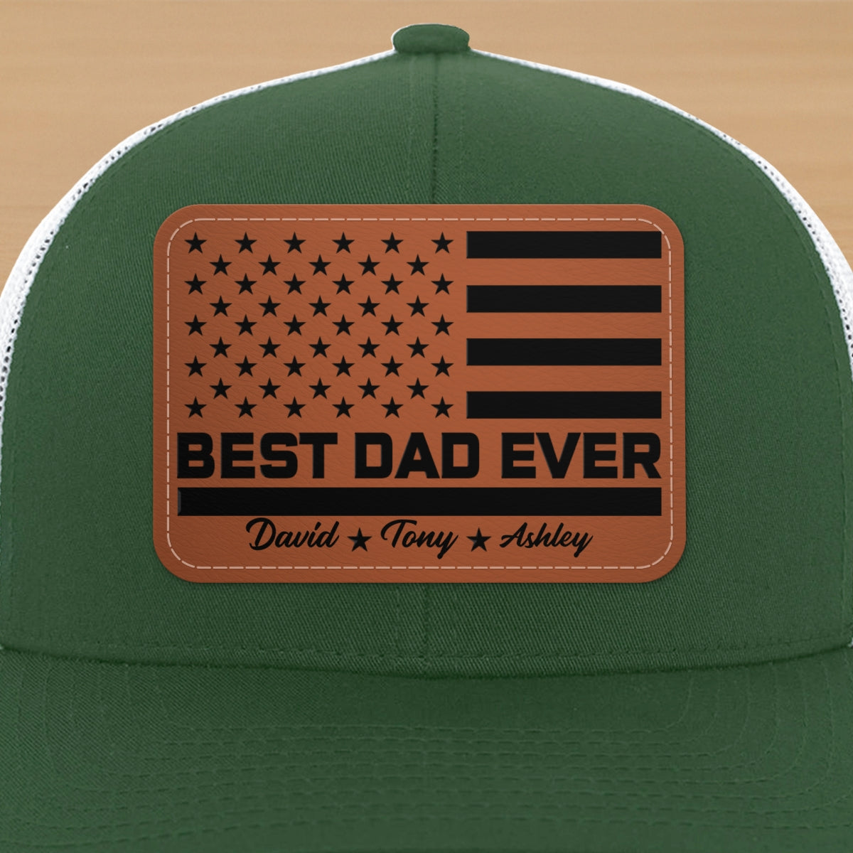 Best Dad Ever Nation Flag Personalized Leather Patch Hat, Gift For Dad