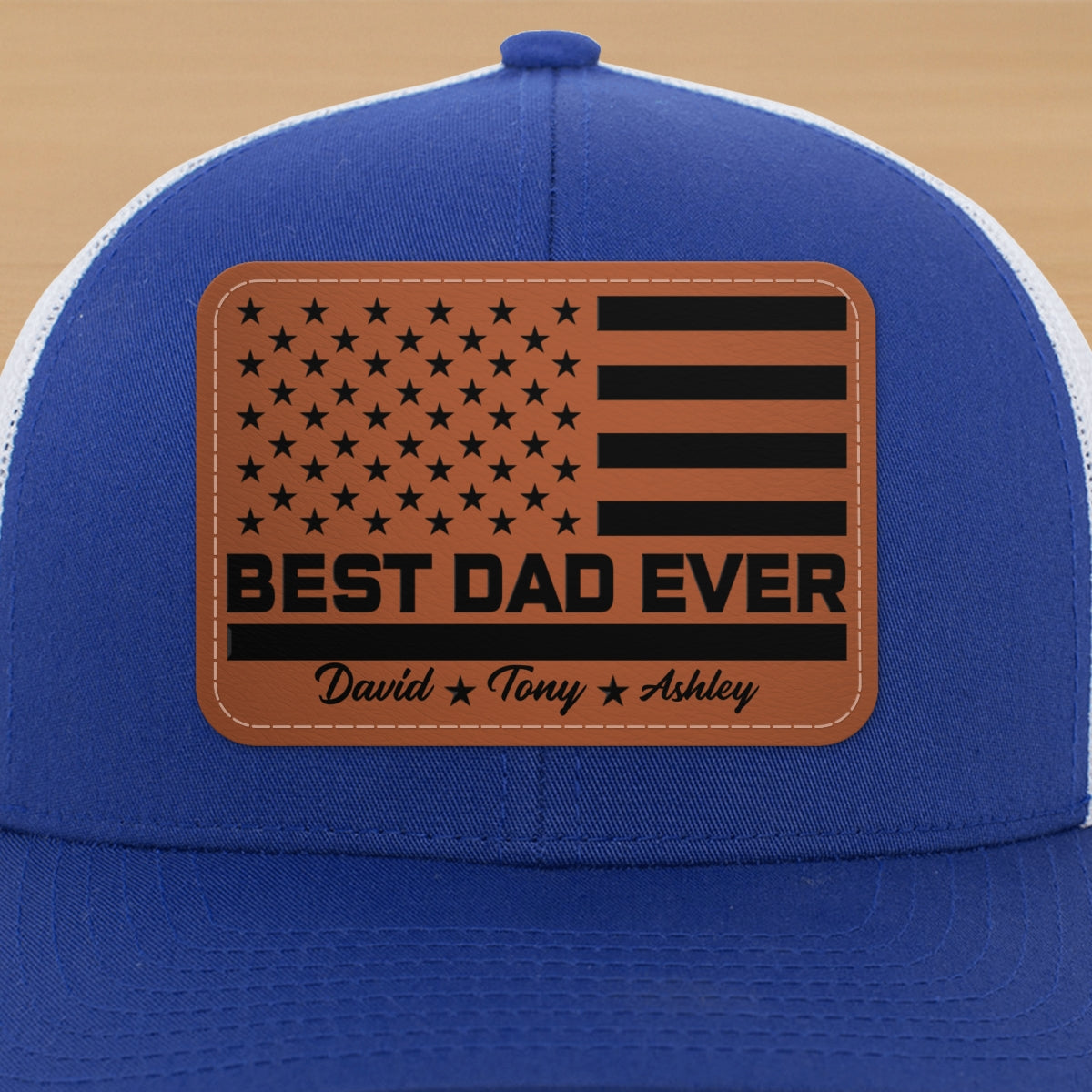 Best Dad Ever Nation Flag Personalized Leather Patch Hat, Gift For Dad