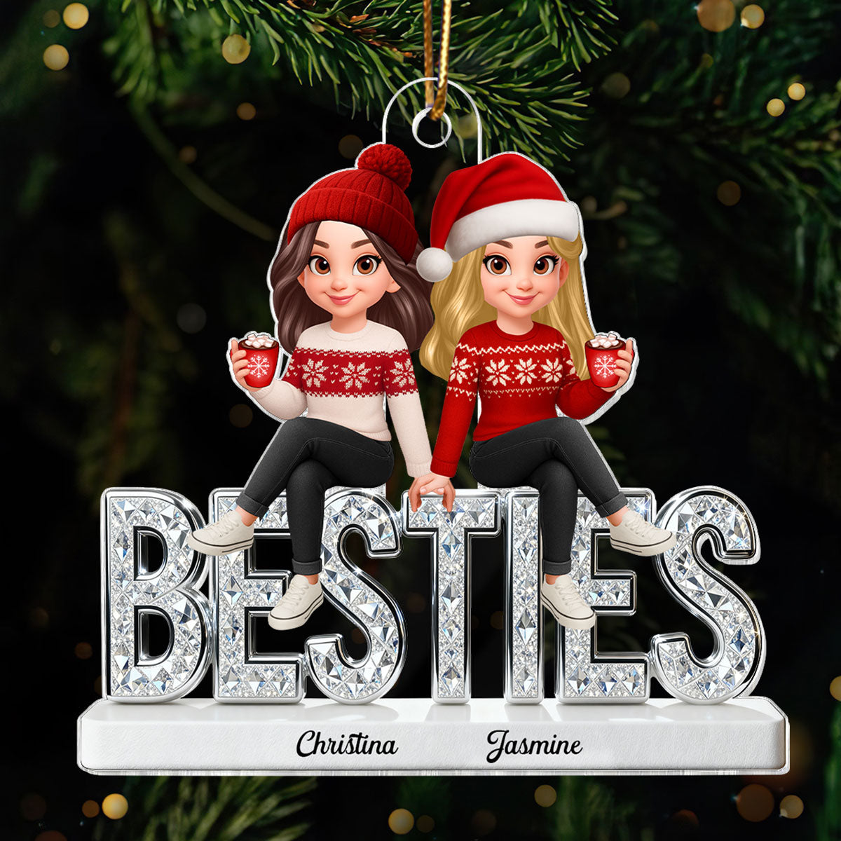 [BUY 1 GET 1 FREE] 3D Shinning Effect Besties Christmas - Personalized Acrylic Ornament - Gift For Best Friends