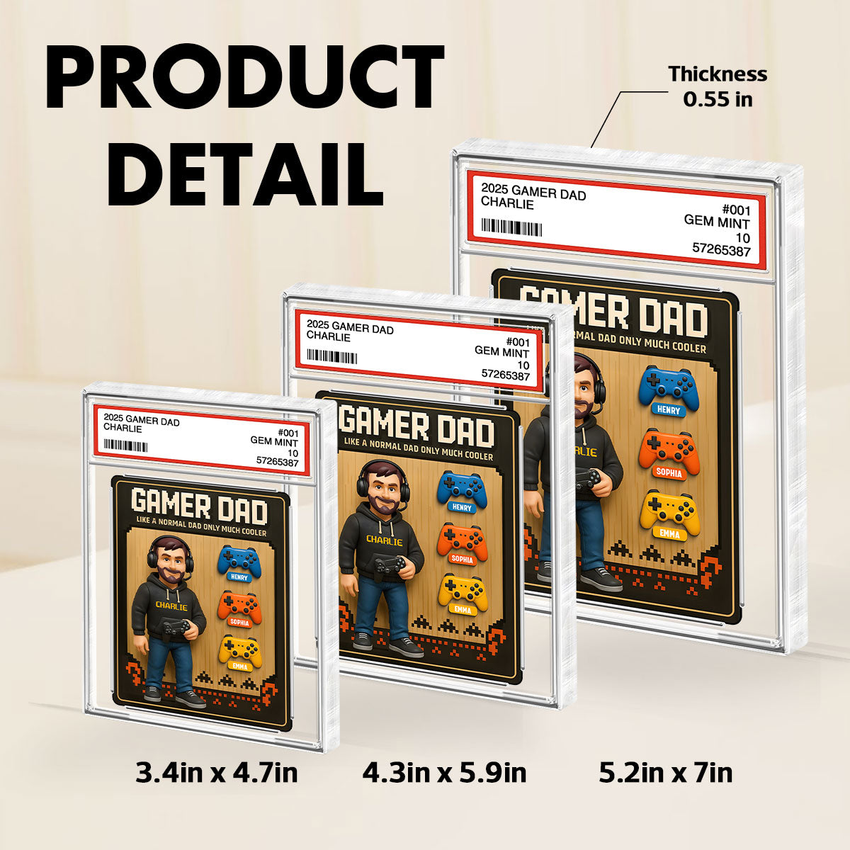 Gamer Dad Trading Card Personalized Acrylic Block Plaque,  Gift for Gamer Dad