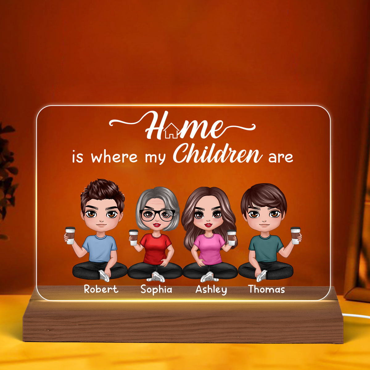Home Is Where My Kids Are Doll Mother Children Sitting Personalized Custom Shape LED Night Light
