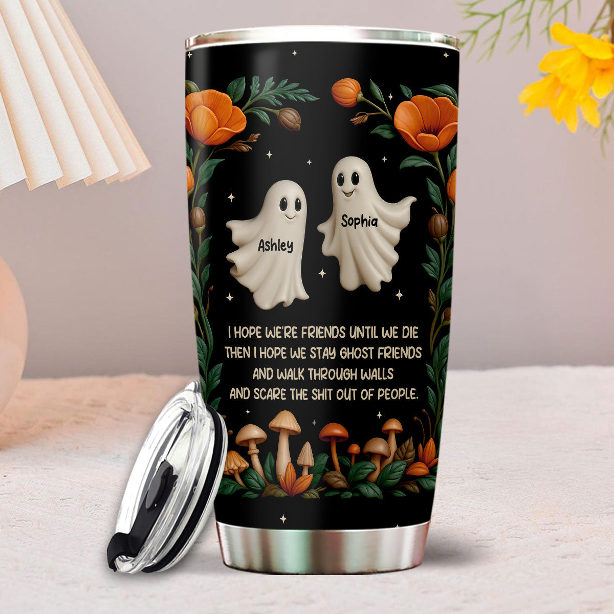 Halloween Best Friends Ghosts 3D Effect Personalized Tumbler, Gift for Besties, Sisters