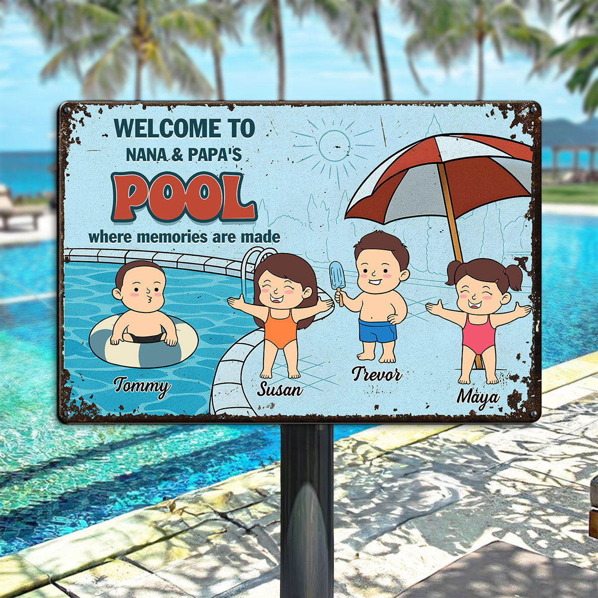 Welcome to Grandma & Grandpa's Pool Summer Decoration Personalized Metal Sign