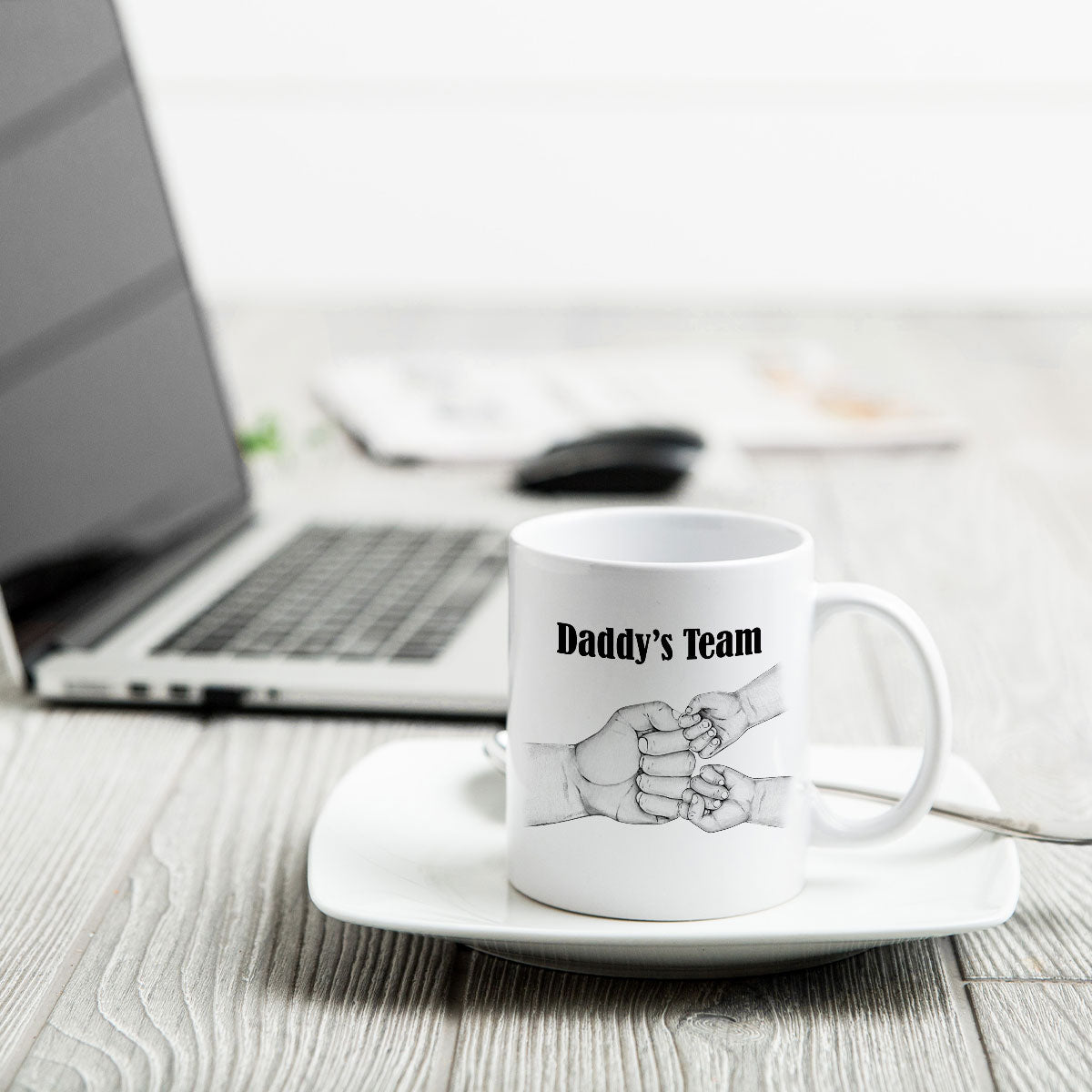Dad Grandpa Team Fist Bump Sitting Back View Personalized Mug, Unique Father's Day Gift for Dad, Gift for Husband