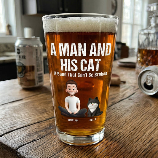 A Man And His Dog Cat - A Bond Can't Be Broken - Personalized Beer Glass