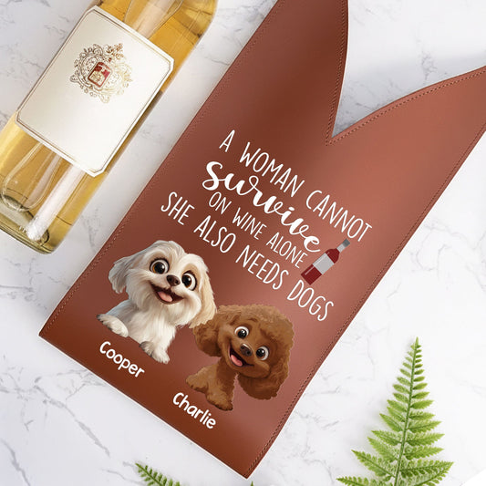 A Woman Cannot Survive On Wine Alone - Personalized Leather Wine Bag