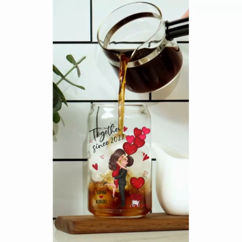 Couple Hugging Kissing Anniversary Gift For Couple Gift For Her Gift For Him Personalized Clear Glass Can